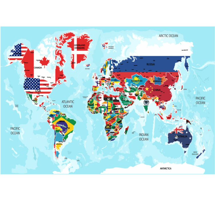 Tapisserie murale carte du monde avec des drapeaux - TenStickers