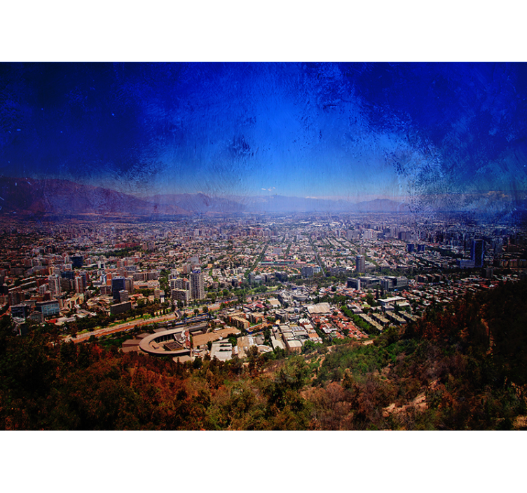 Tapisserie villes et pays vue panoramique floue - TenStickers