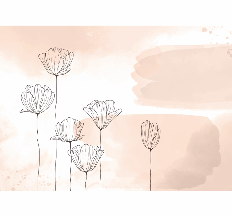 Papier peint salon fleurs lignes noires sur aquarelle - TenStickers