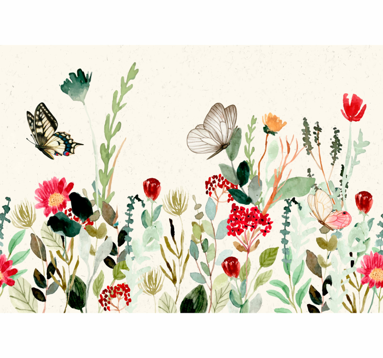 Tapisserie fleur jardin floral avec papillons - TenStickers