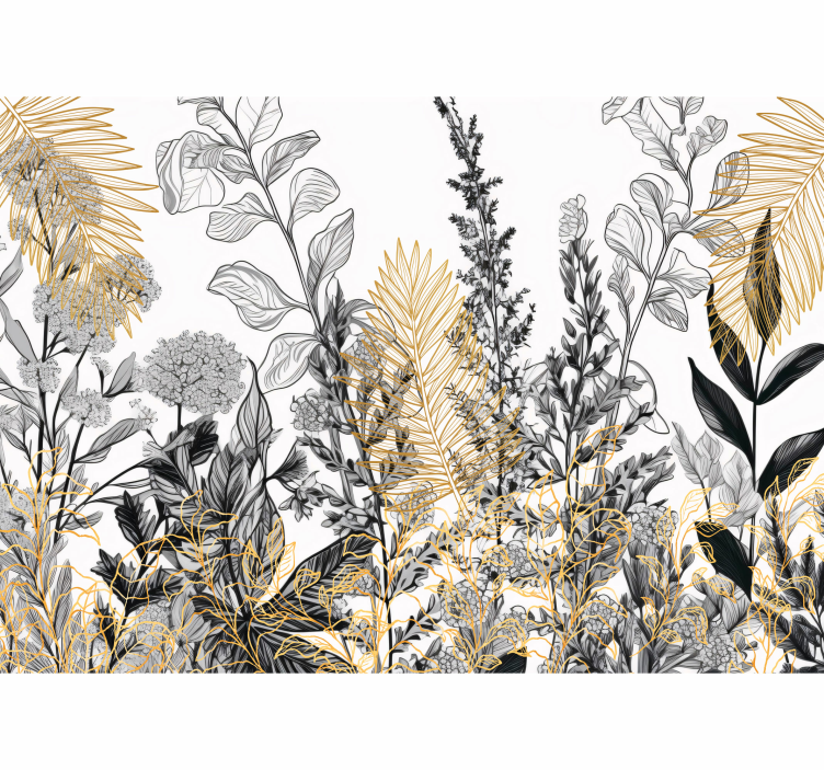 Tapisserie murale salon dessins de plantes - TenStickers