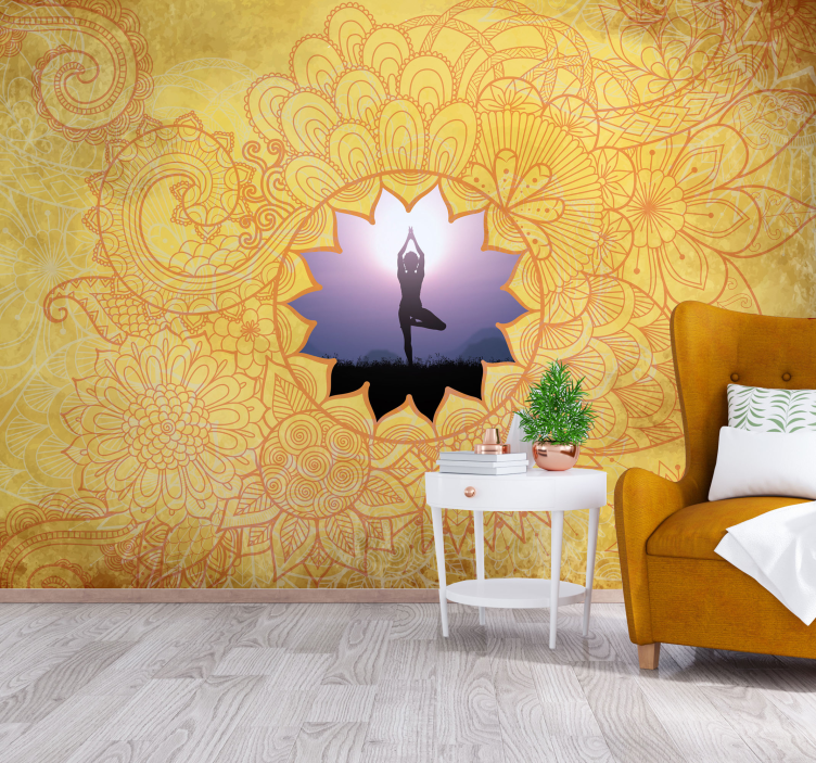 Papier peint zen mandala jaune photo personnalisable - TenStickers