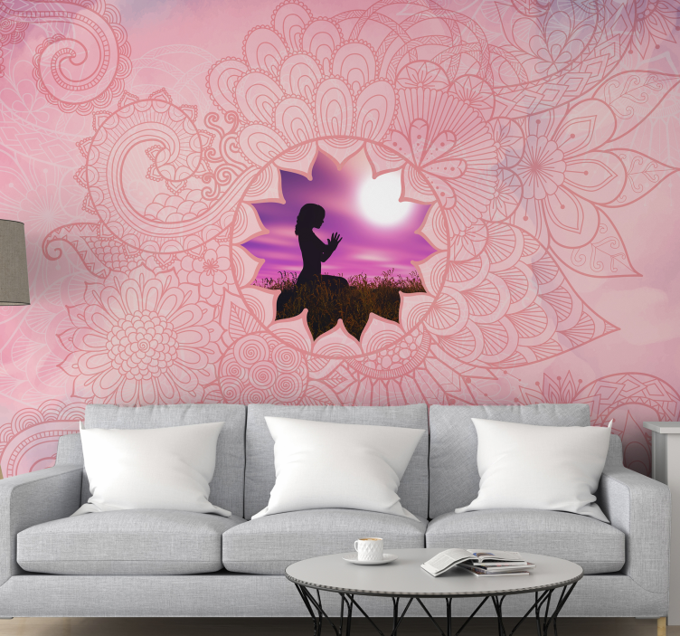 Papier peint zen mandala rose photo personnalisable - TenStickers
