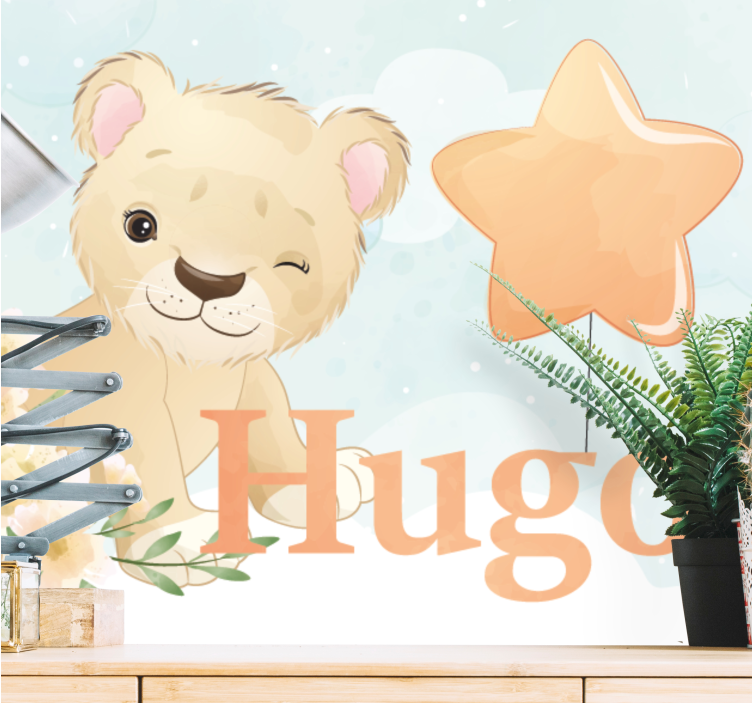 Papier peint chambre bébé Lion mignon pour garçon avec nom - TenStickers