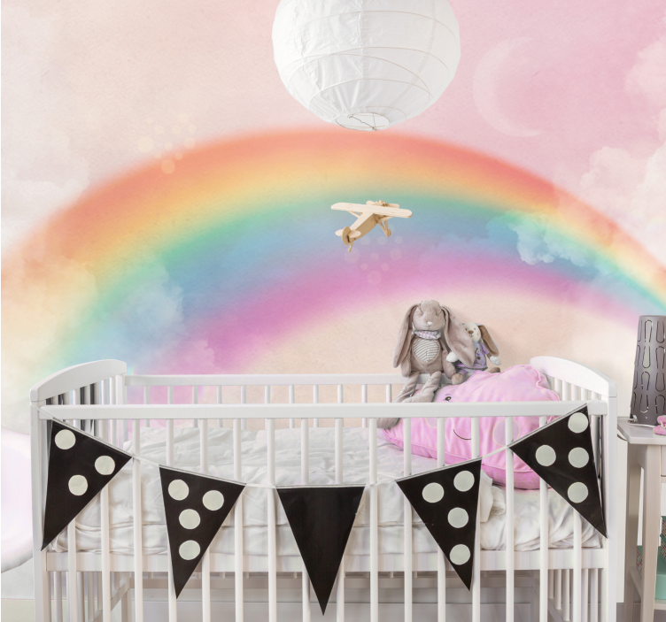 Papier peint enfant Nuages et boules arc-en-ciel - TenStickers