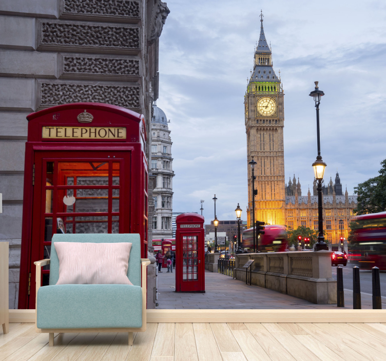 Papier peint paysage Londres cabine téléphonique - TenStickers