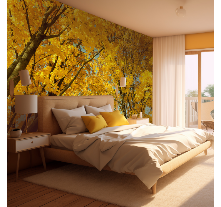Tapisserie murale feuilles d'automne jaunes - TenStickers