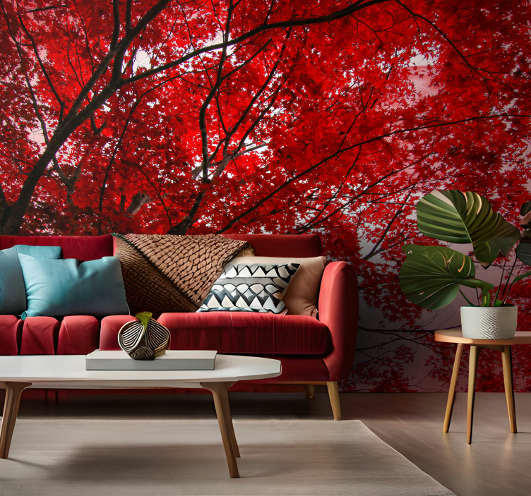 Tapisserie murale arbre feuilles rouges - TenStickers