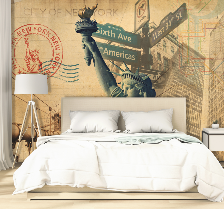 Papier peint New-York style vintage art timbre - TenStickers