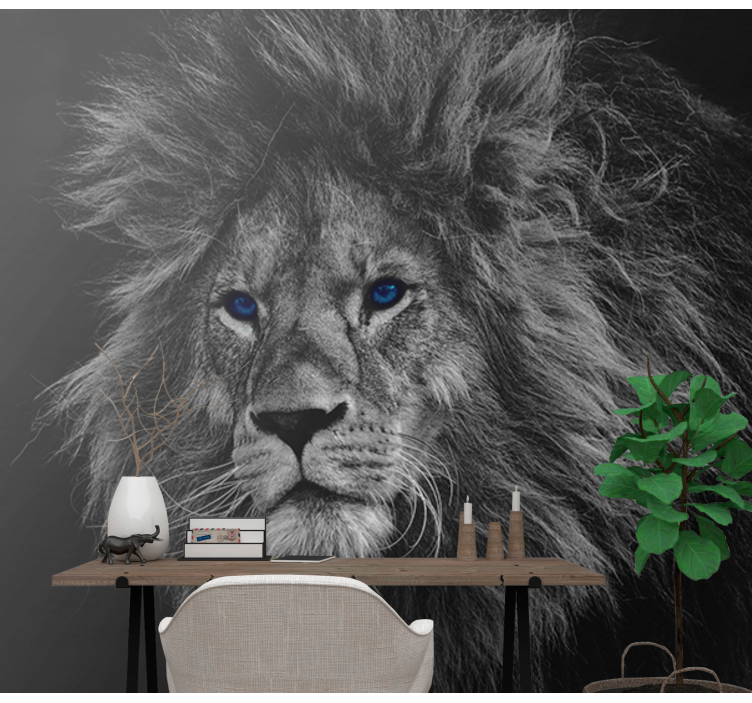 Papier peint mural lion Lion aux yeux bleus - TenStickers