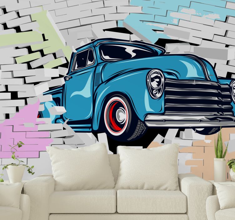 Tapisserie murale voitures vintage fantaisie - TenStickers