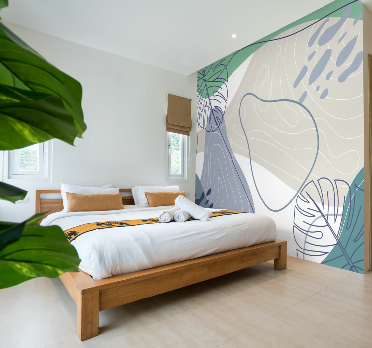 Papier peint panoramique feuilles abstraites - TenStickers