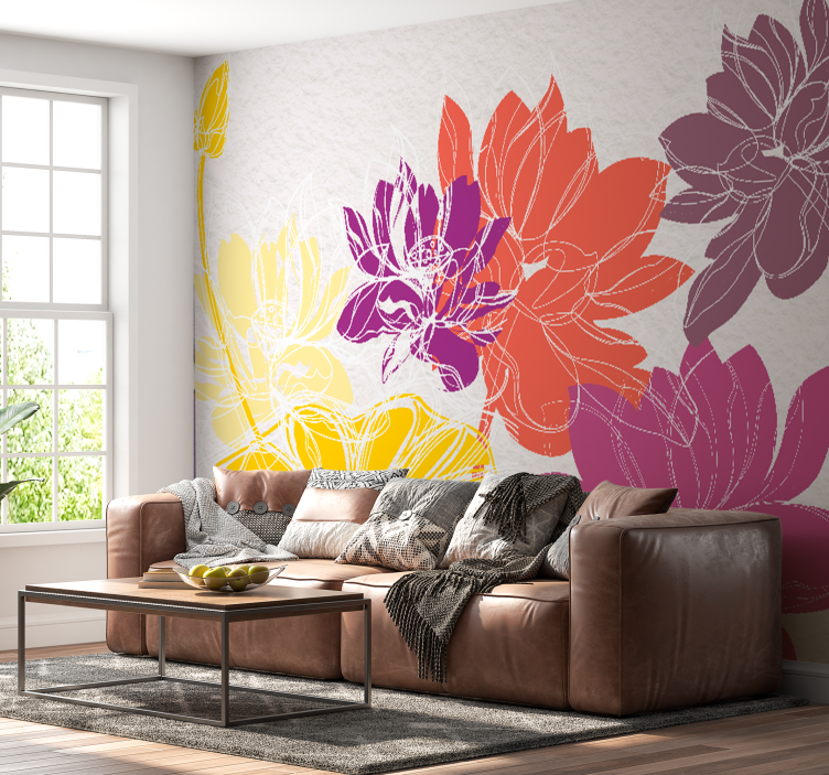 Papier peint panoramique fleurs abstraites - TenStickers