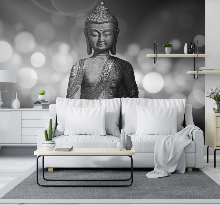 Papier peint zen Bouddha noir et blanc - TenStickers
