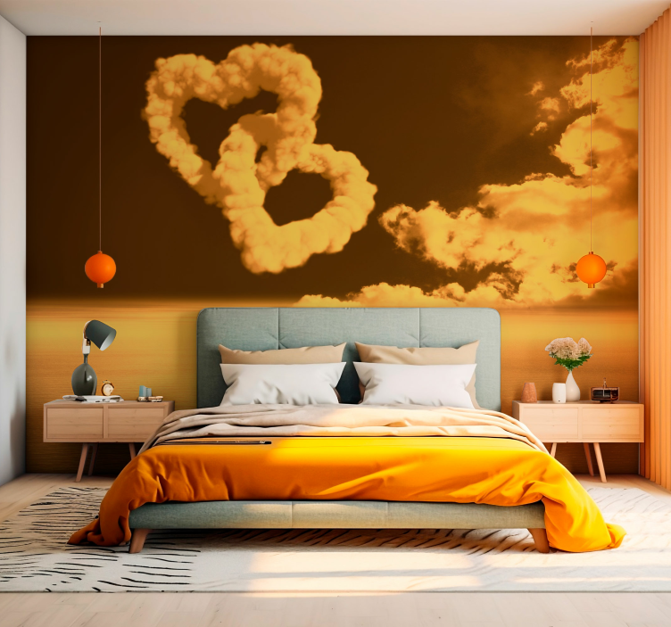 Papier peint mural amour Nuages et dauphins en forme de coeur - TenStickers