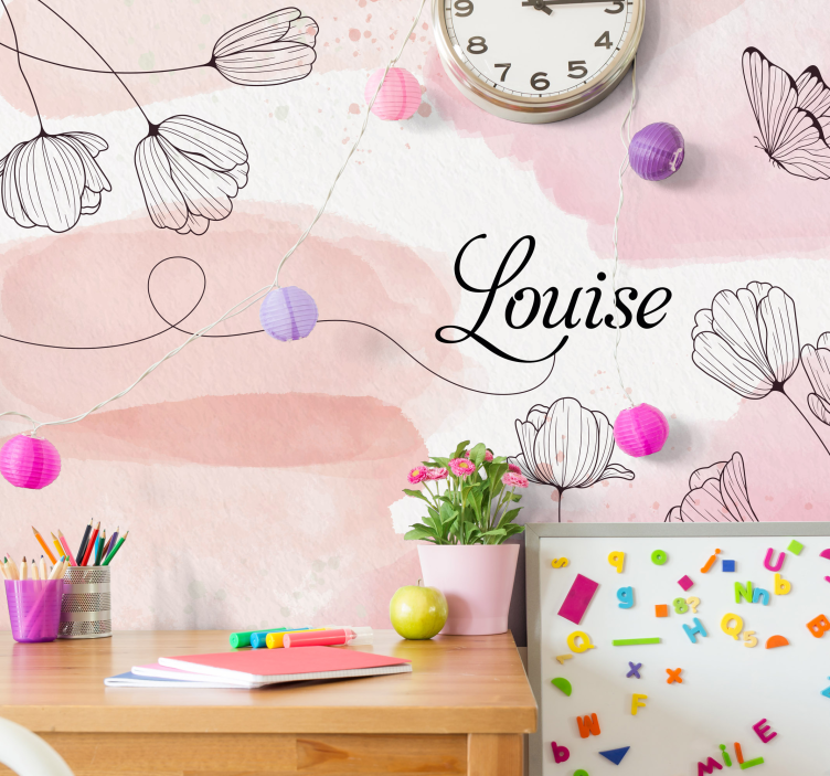Papier peint chambre ado fleurs avec nom - TenStickers