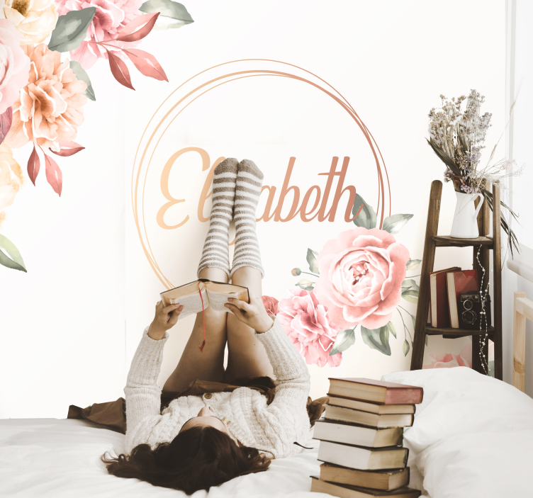 Papier peint mural Cadre de fleurs avec nom - TenStickers