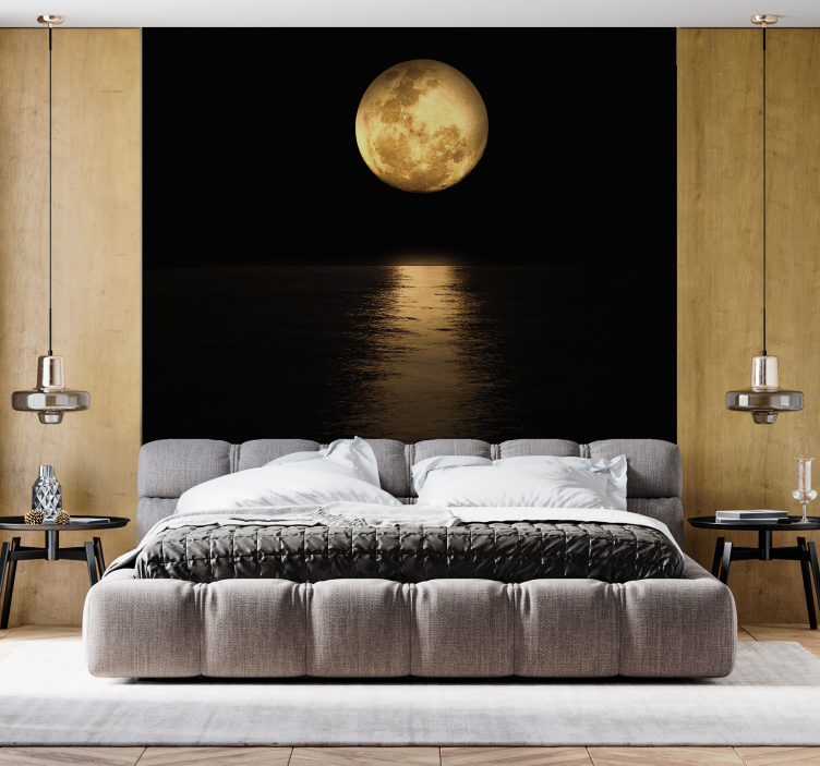 Tapisserie murale chambre ciel avec lune doré - TenStickers