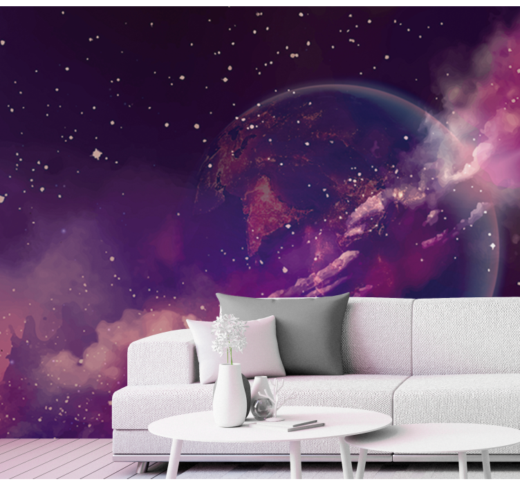 Tapisserie murale paysage Terre sur l'espace rose - TenStickers
