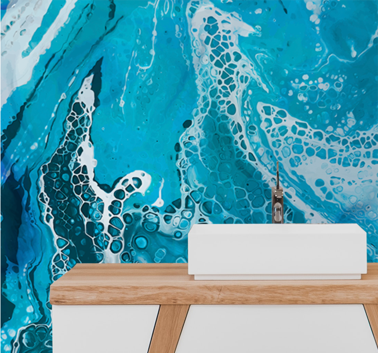 Tapisserie salle de bain effet liquide bleu - TenStickers