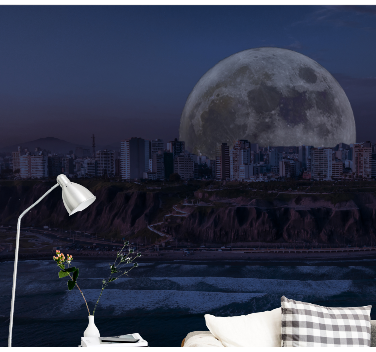 Tapisserie abstraite horizon urbain au clair de lune - TenStickers