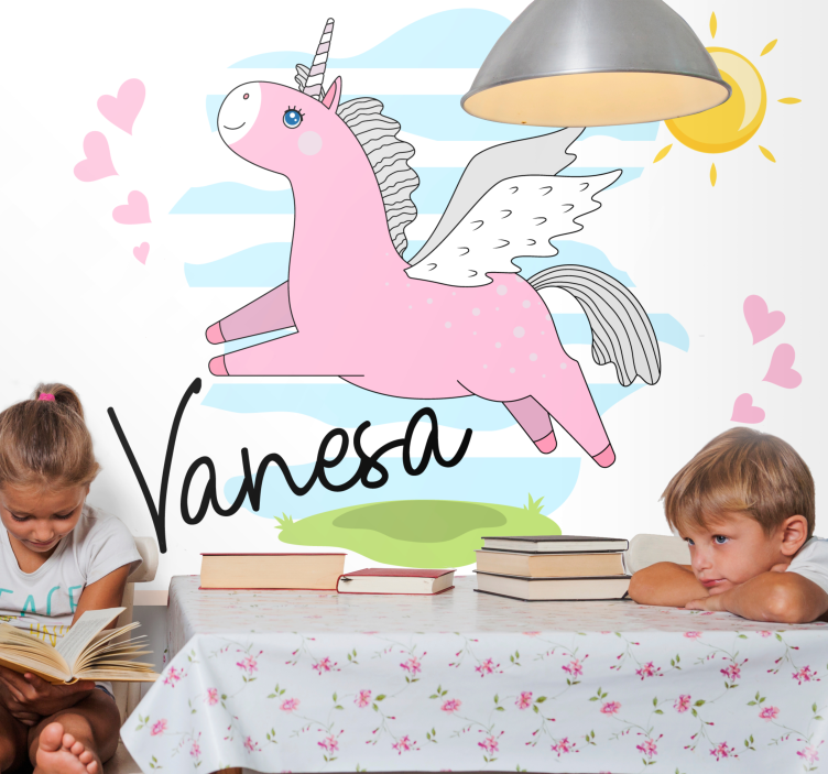 Tapisserie amour aventure de licorne rose - TenStickers