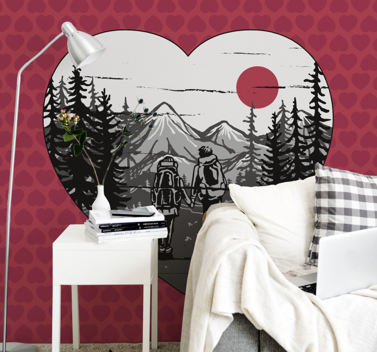 Tapisserie amour aventure du cœur en montagne - TenStickers