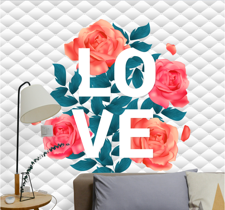 Tapisserie amour design floral roses - TenStickers