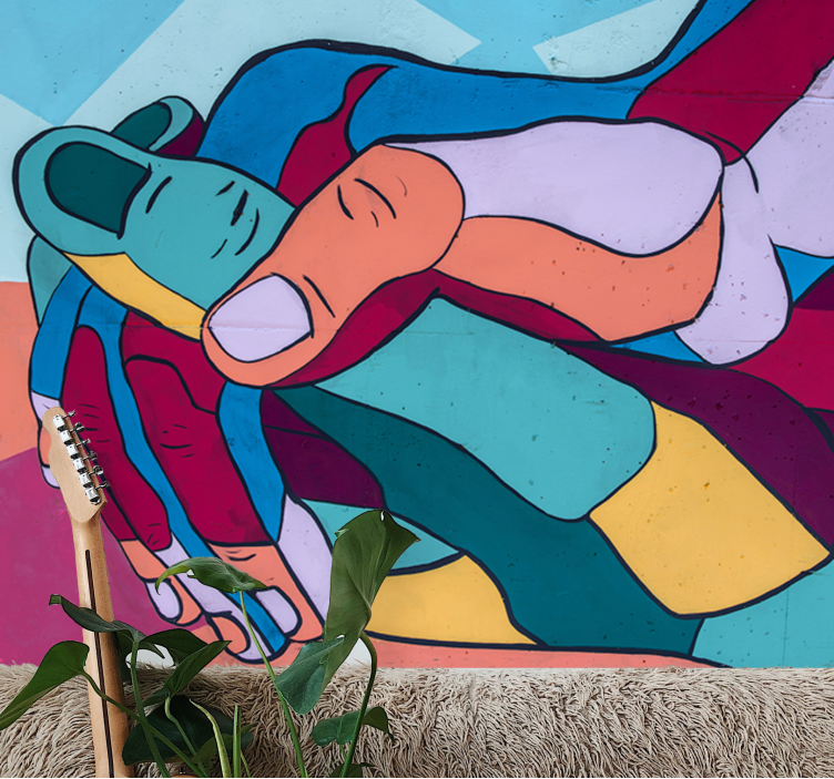 Tapisserie amour étreinte colorée des mains - TenStickers