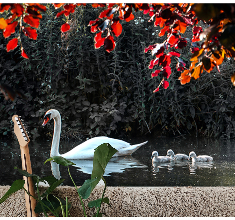 Tapisserie animaux famille de cygnes Élégants - TenStickers