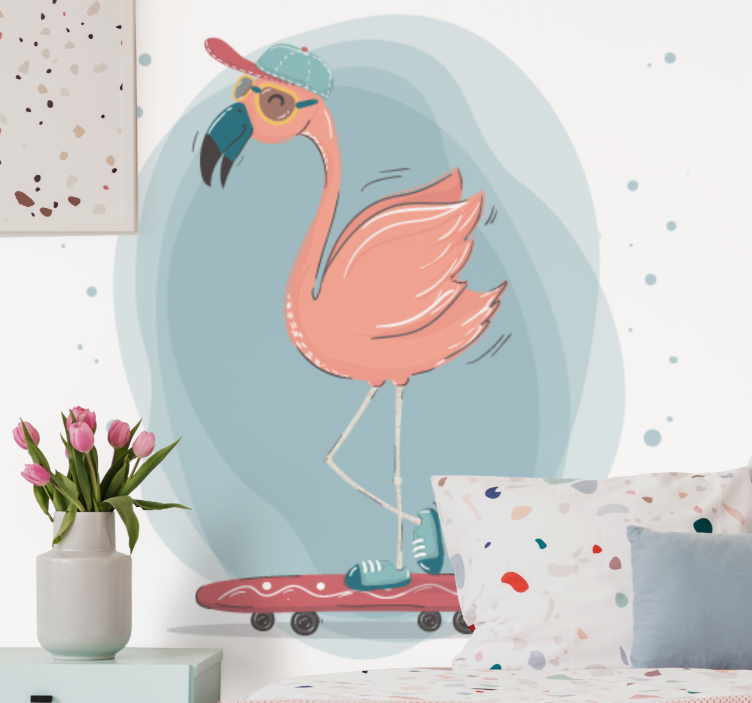 Tapisserie animaux flamant rose skateboard amusant - TenStickers