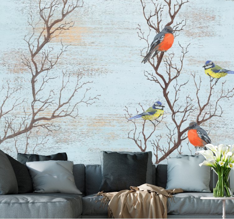 Tapisserie animaux oiseaux sur branches - TenStickers