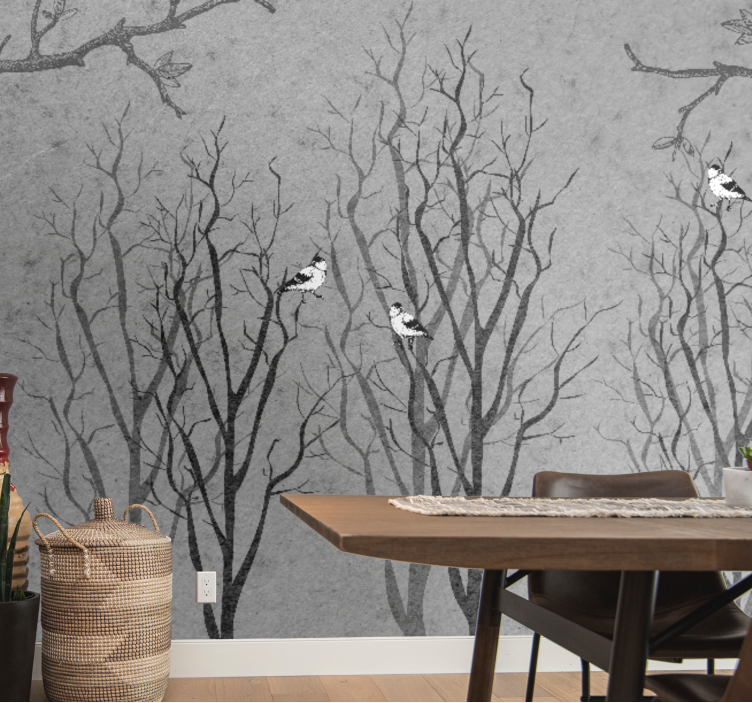 Tapisserie arbre brindilles avec oiseaux - TenStickers
