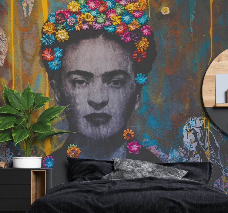 Tapisserie art portrait floral de frida - TenStickers
