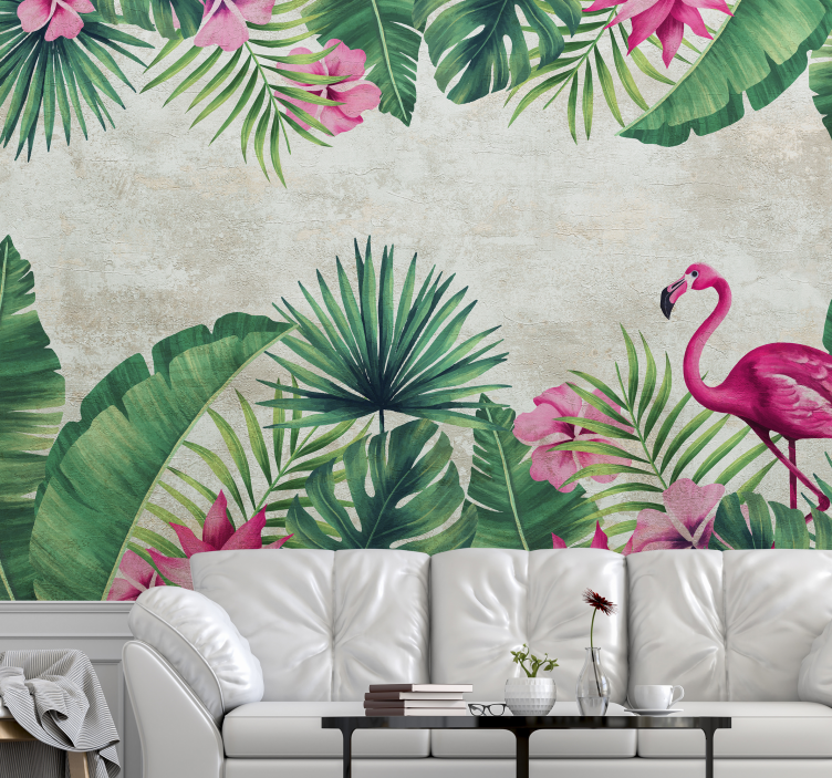 Tapisserie autres fleurs flore tropicale flamant - TenStickers