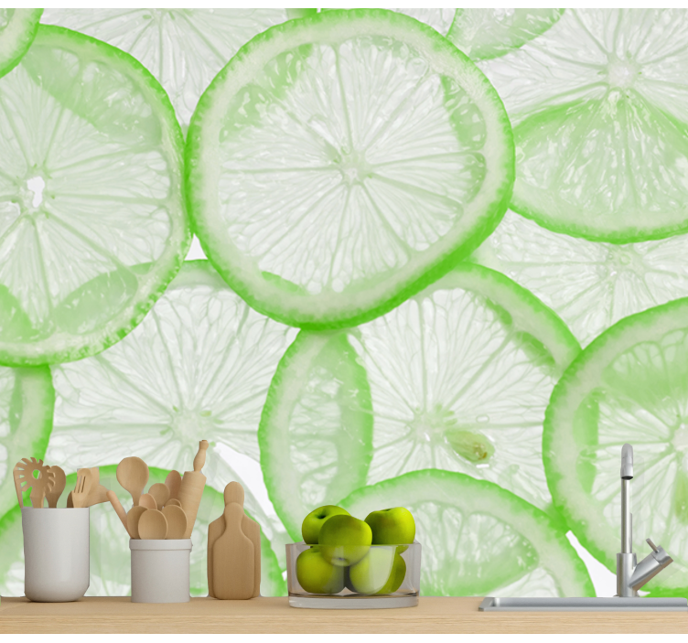 Tapisserie autres fleurs tranches de citron vert fraîches - TenStickers