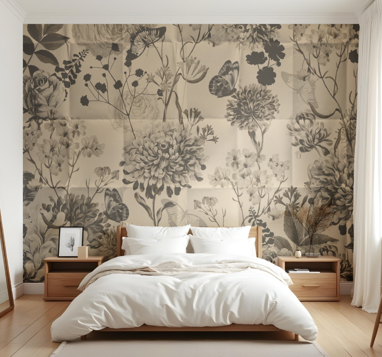Tapisserie chambre adulte motif floral beige - TenStickers