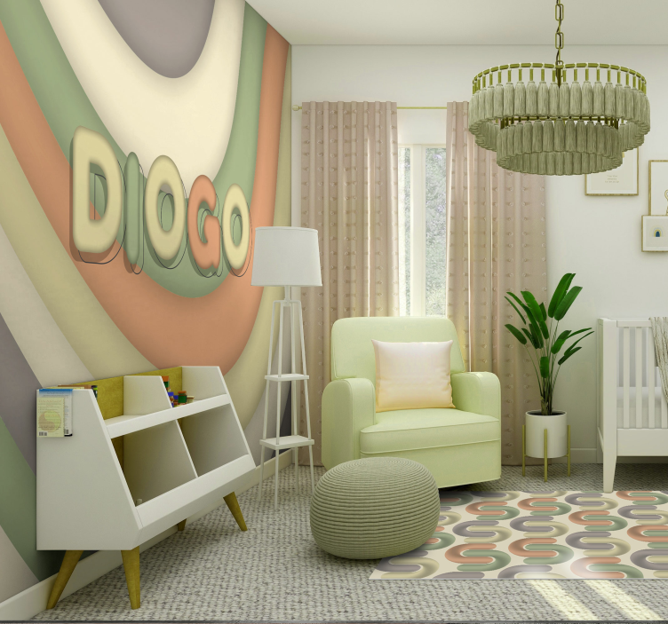 Tapisserie chambre enfant bandes courbes avec nom - TenStickers