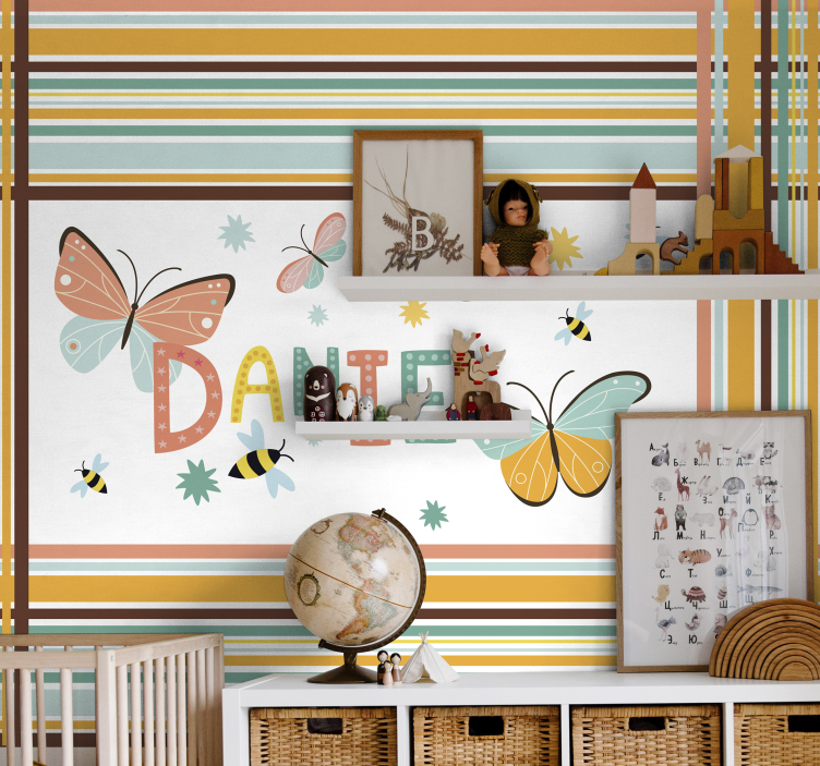 Tapisserie chambre enfant nom personnalisé papillon - TenStickers