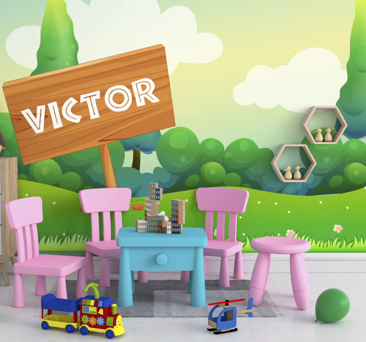 Tapisserie chambre enfant paysage verdoyant et ludique - TenStickers