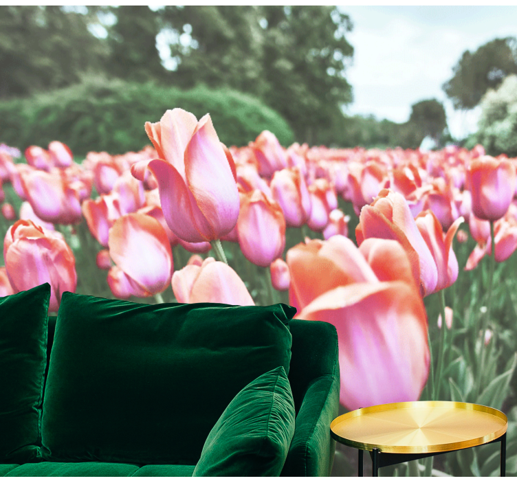 Tapisserie coquelicots champ de tulipes en fleurs - TenStickers