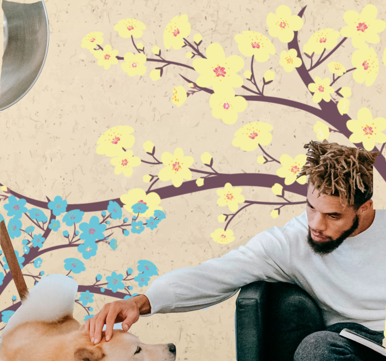 Tapisserie fleur branches de fleurs jaunes - TenStickers