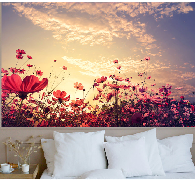Tapisserie fleur champ de fleurs cosmos - TenStickers
