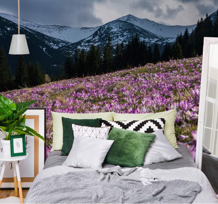 Tapisserie fleur champ de fleurs de crocus - TenStickers