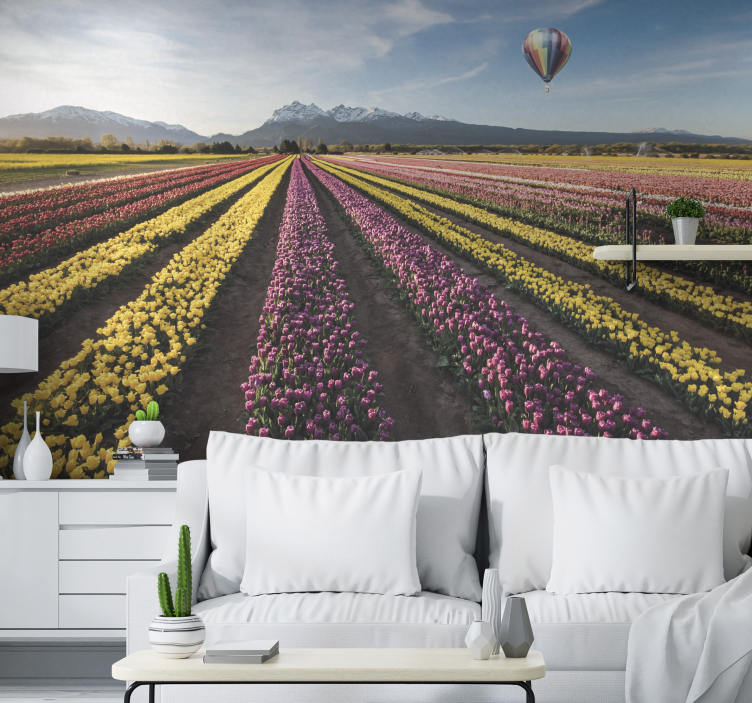 Tapisserie fleur champs de tulipes colorés - TenStickers