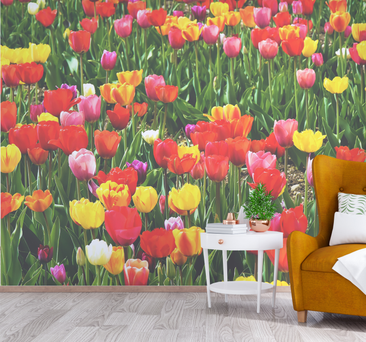 Tapisserie fleur champs de tulipes en fleurs - TenStickers
