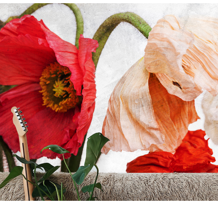Tapisserie fleur Éclosions de coquelicots luxuriants - TenStickers