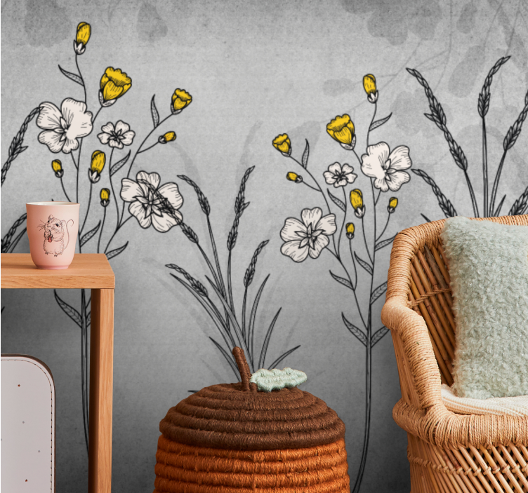 Tapisserie fleur esquisses florales vintage - TenStickers