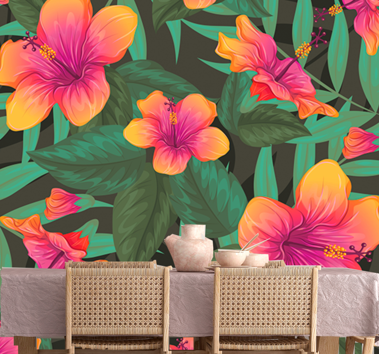 Tapisserie fleur fleurs d'hibiscus vibrantes - TenStickers