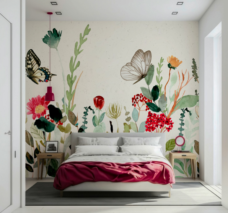 Tapisserie fleur jardin floral avec papillons - TenStickers